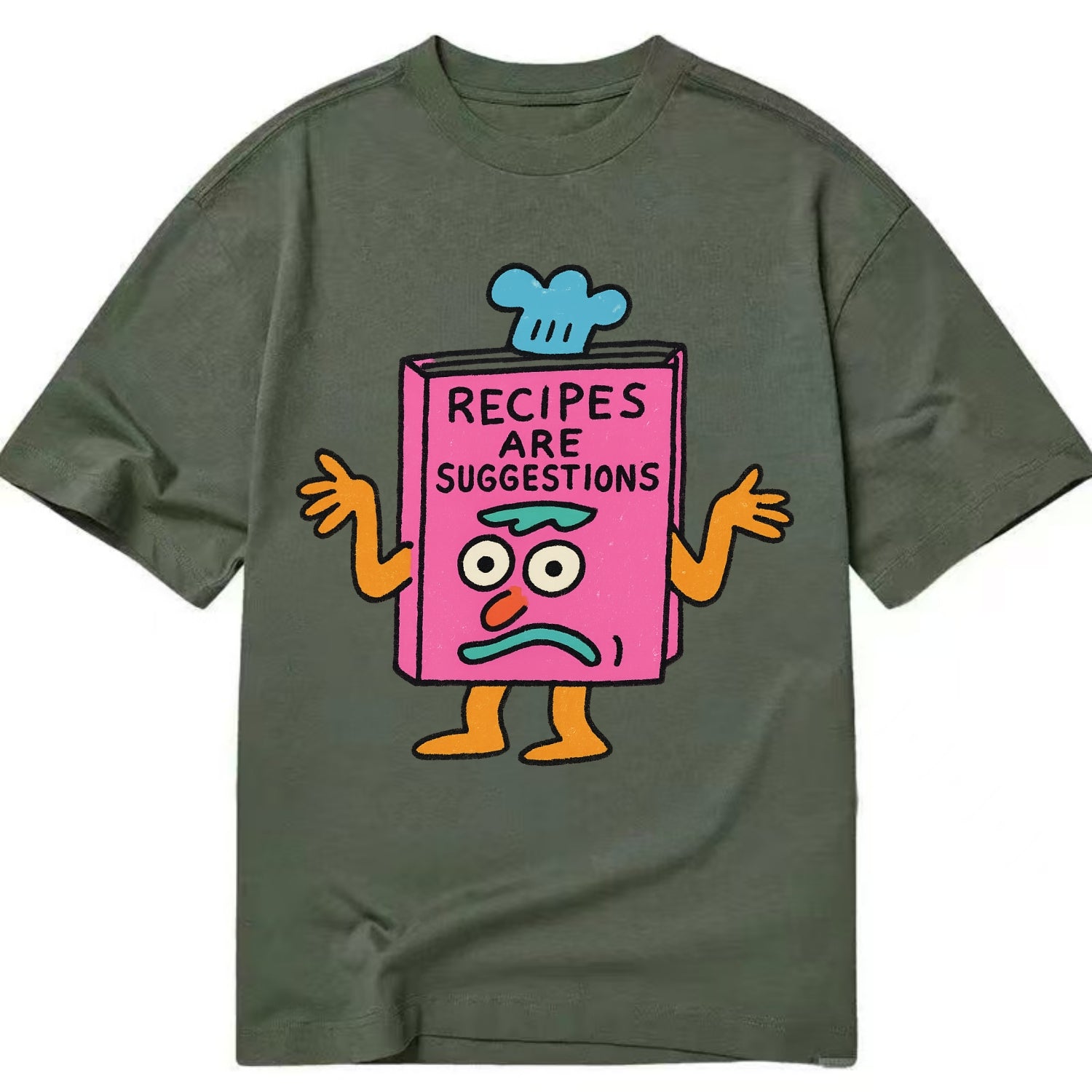 RECIPES ARE SUGGESTIONS | Cookbook shrugging - Classic T-shirt - Army Green