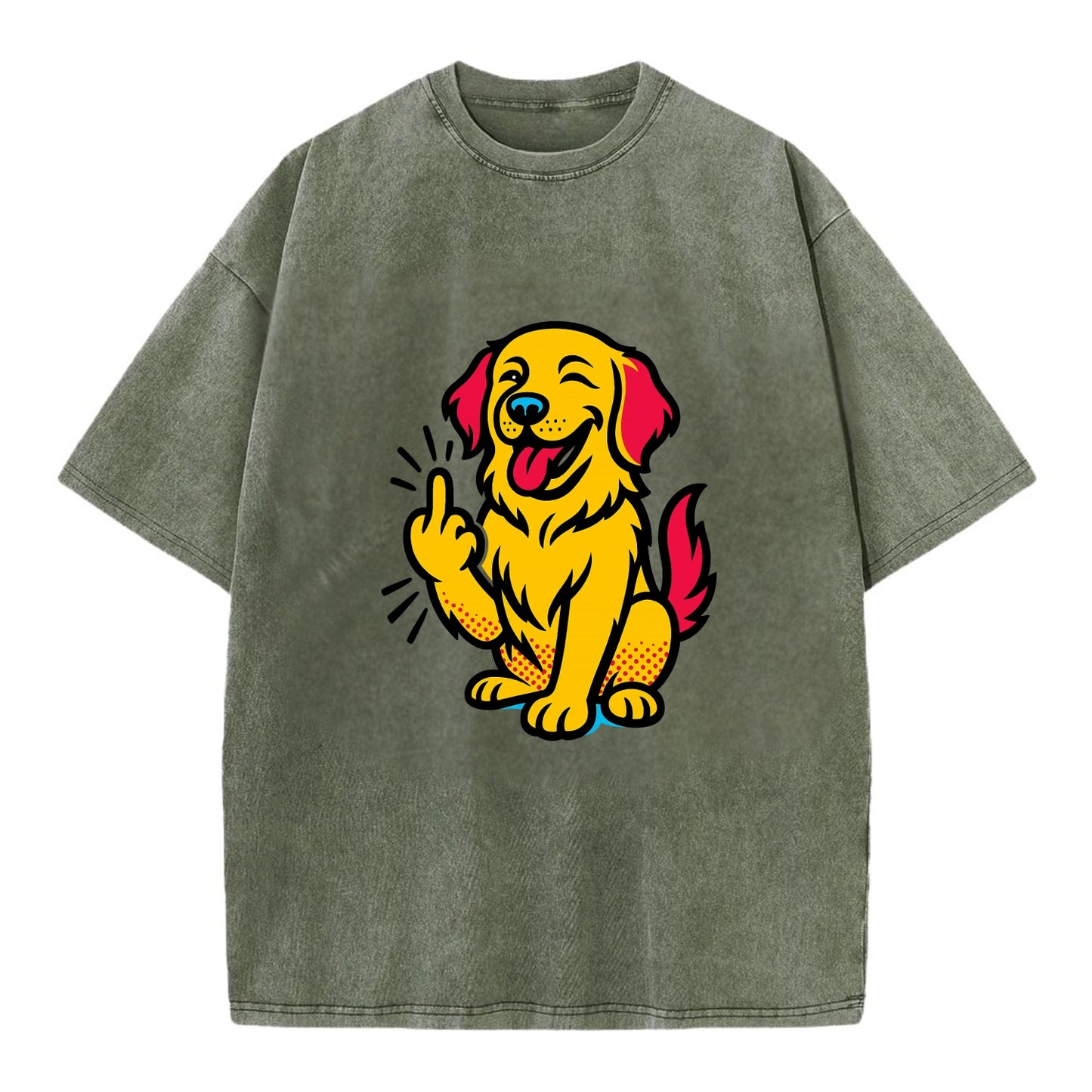 Golden Retriever with happy smile and golden coat, fluffy paw raised - Vintage T-shirt - Army Green