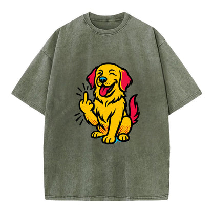 Golden Retriever with happy smile and golden coat, fluffy paw raised - Vintage T-shirt - Army Green