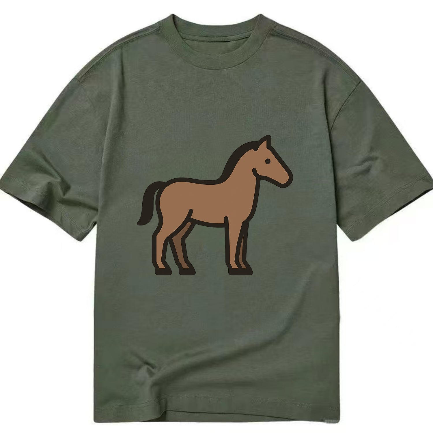 Horse - Brown standing pose flat side profile - Classic T-shirt - Army Green