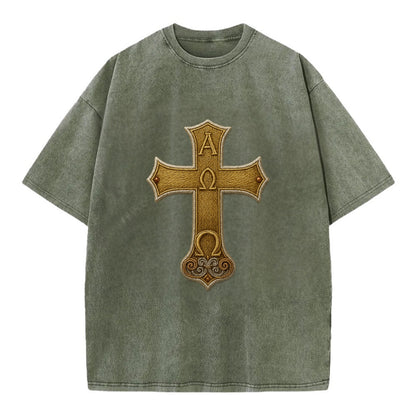 Alpha Omega Cross  - Vintage T-shirt - Army Green