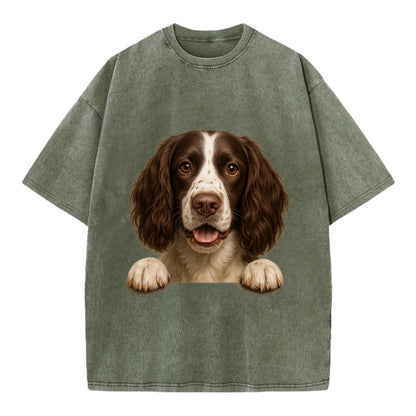 English Springer Spaniel  - Vintage T-shirt - Army Green