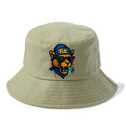 Pittsburgh Panther wearing Pitt beanie with script patch - Bucket Hat - Army Green