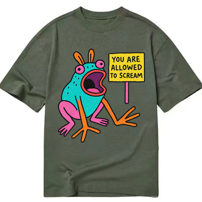 YOU ARE ALLOWED TO SCREAM | Open-mouthed frog mid-scream - Classic T-shirt - Army Green