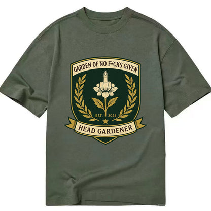 Shield with middle finger flower - "Garden of No F*cks Given - Head Gardener" - - Classic T-shirt - Army Green