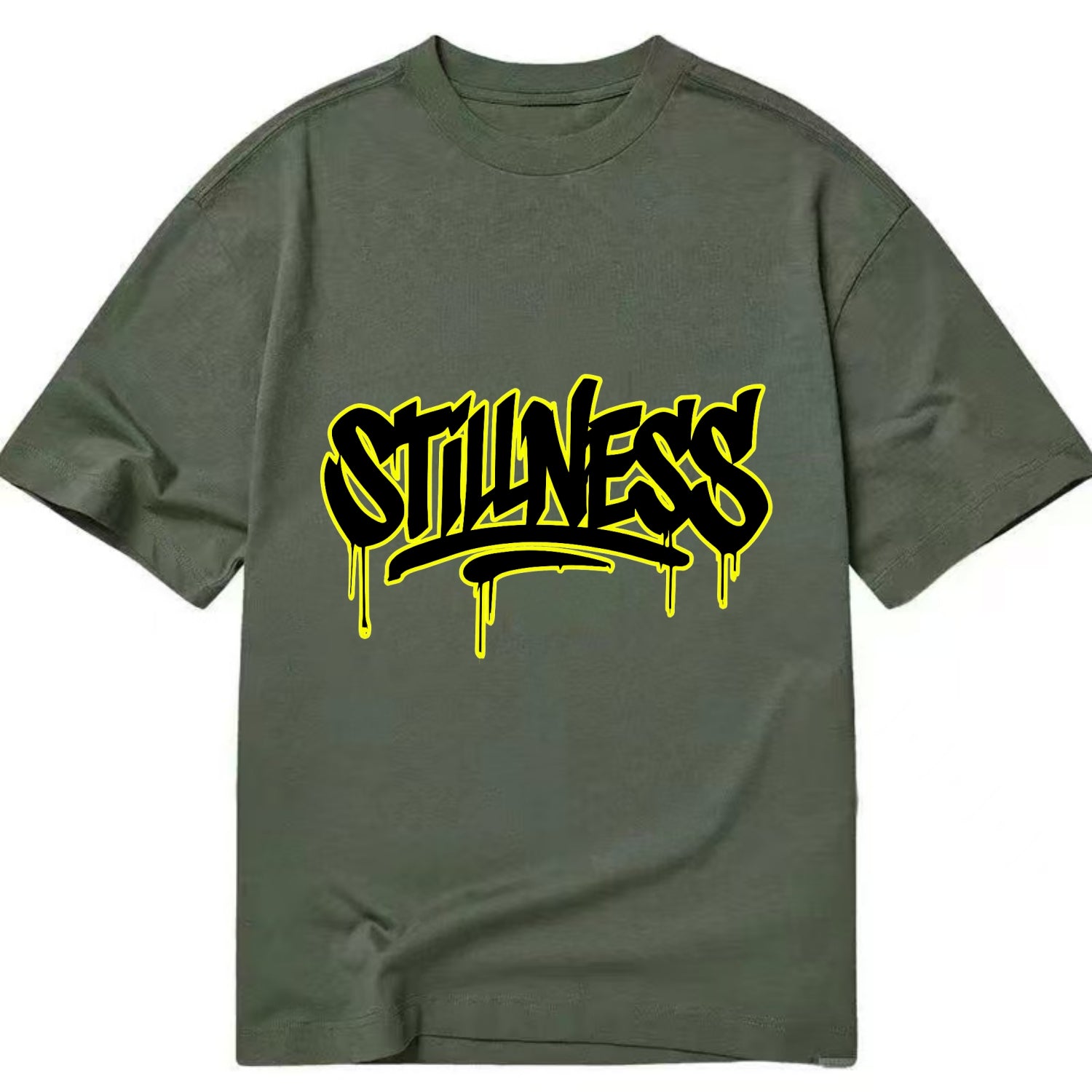 Bold typography design - "STILLNESS" - quiet power, peaceful presence - Classic T-shirt - Army Green