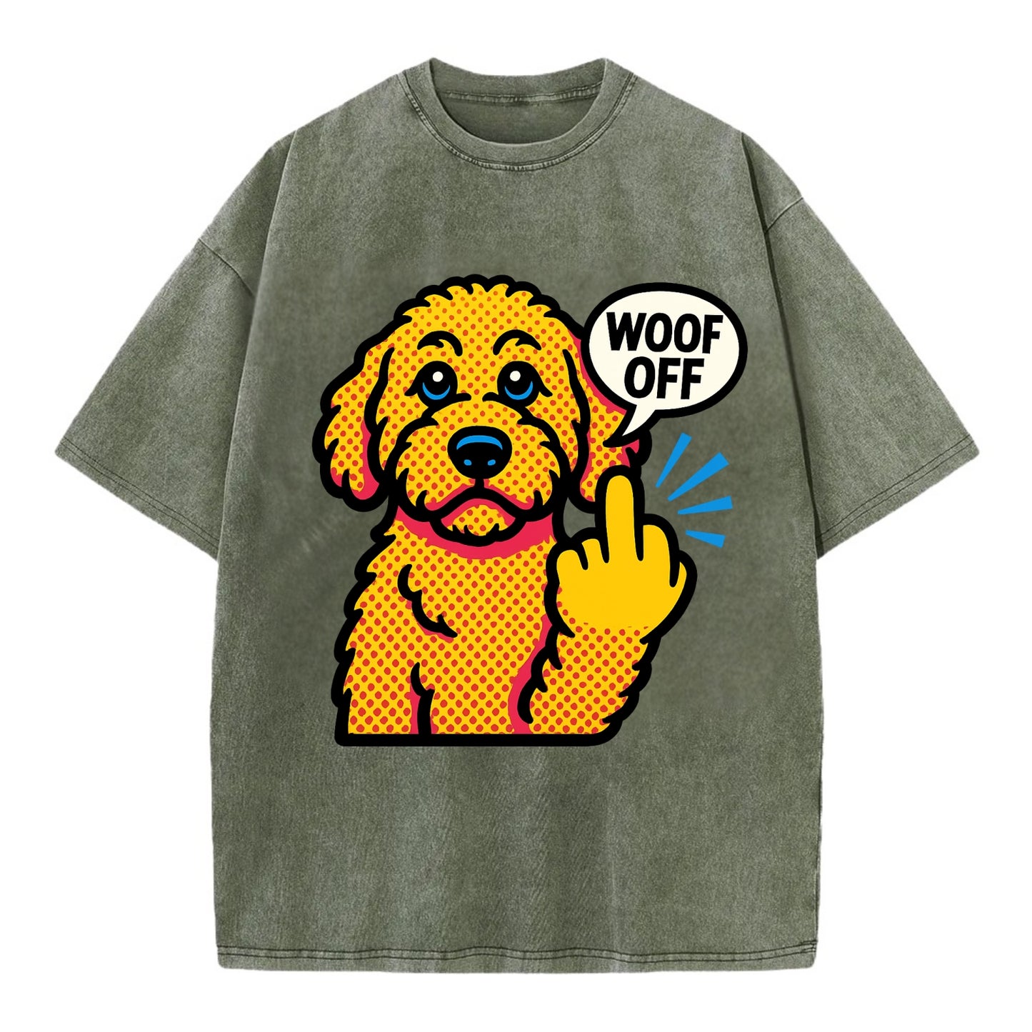 Goldendoodle with teddy bear face and curly golden coat, friendly paw flipping off - Vintage T-shirt - Army Green