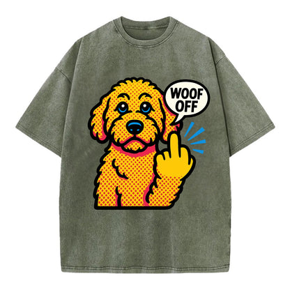 Goldendoodle with teddy bear face and curly golden coat, friendly paw flipping off - Vintage T-shirt - Army Green
