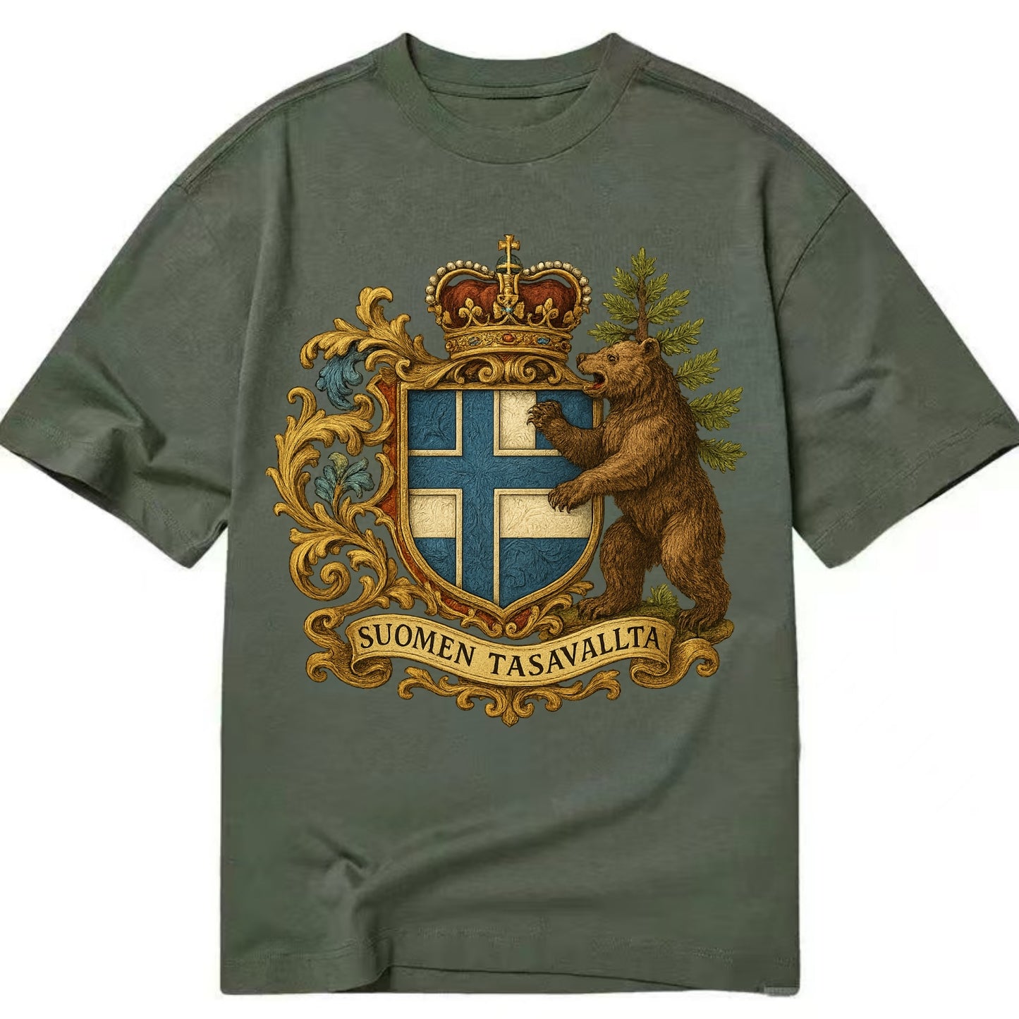 Finland Brown Bear Emblem  - Classic T-shirt - Army Green