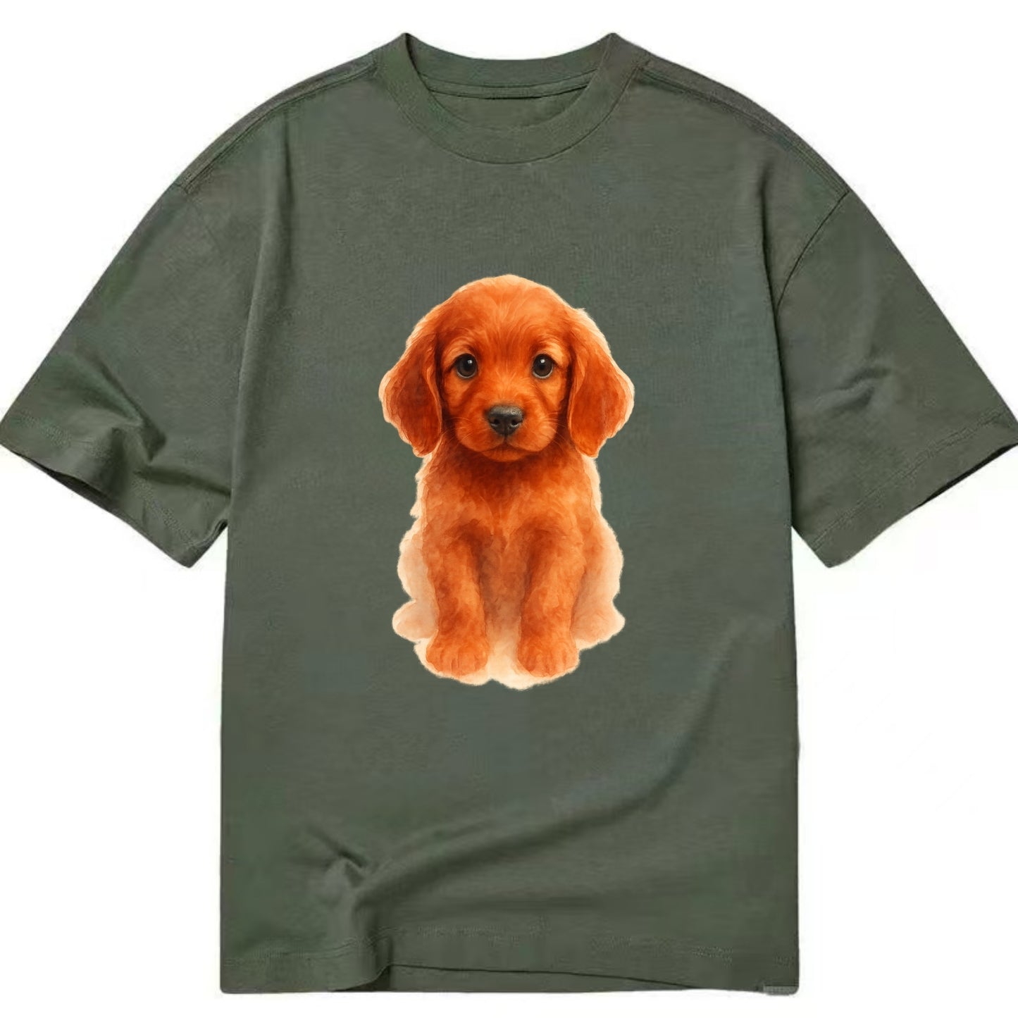Baby Irish Setter Puppy - mahogany red coat, feathered ears, friendly eyes, - Classic T-shirt - Army Green
