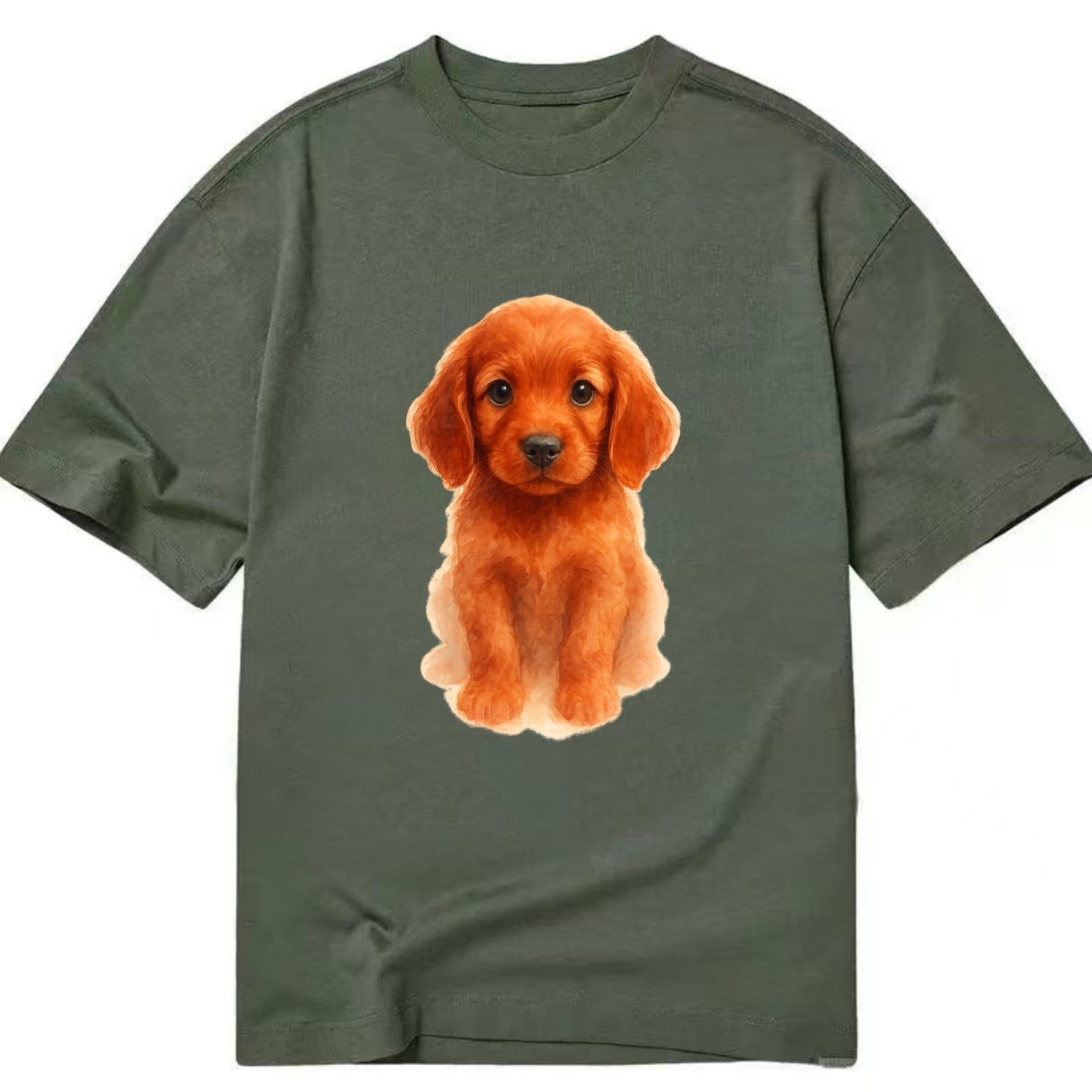 Baby Irish Setter Puppy - mahogany red coat, feathered ears, friendly eyes, - Classic T-shirt - Army Green