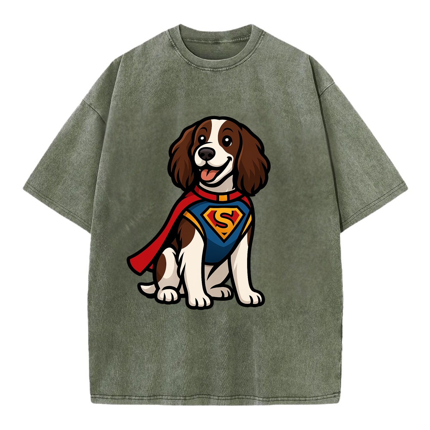 Springer Spaniel Friendly Hero  - Vintage T-shirt - Army Green