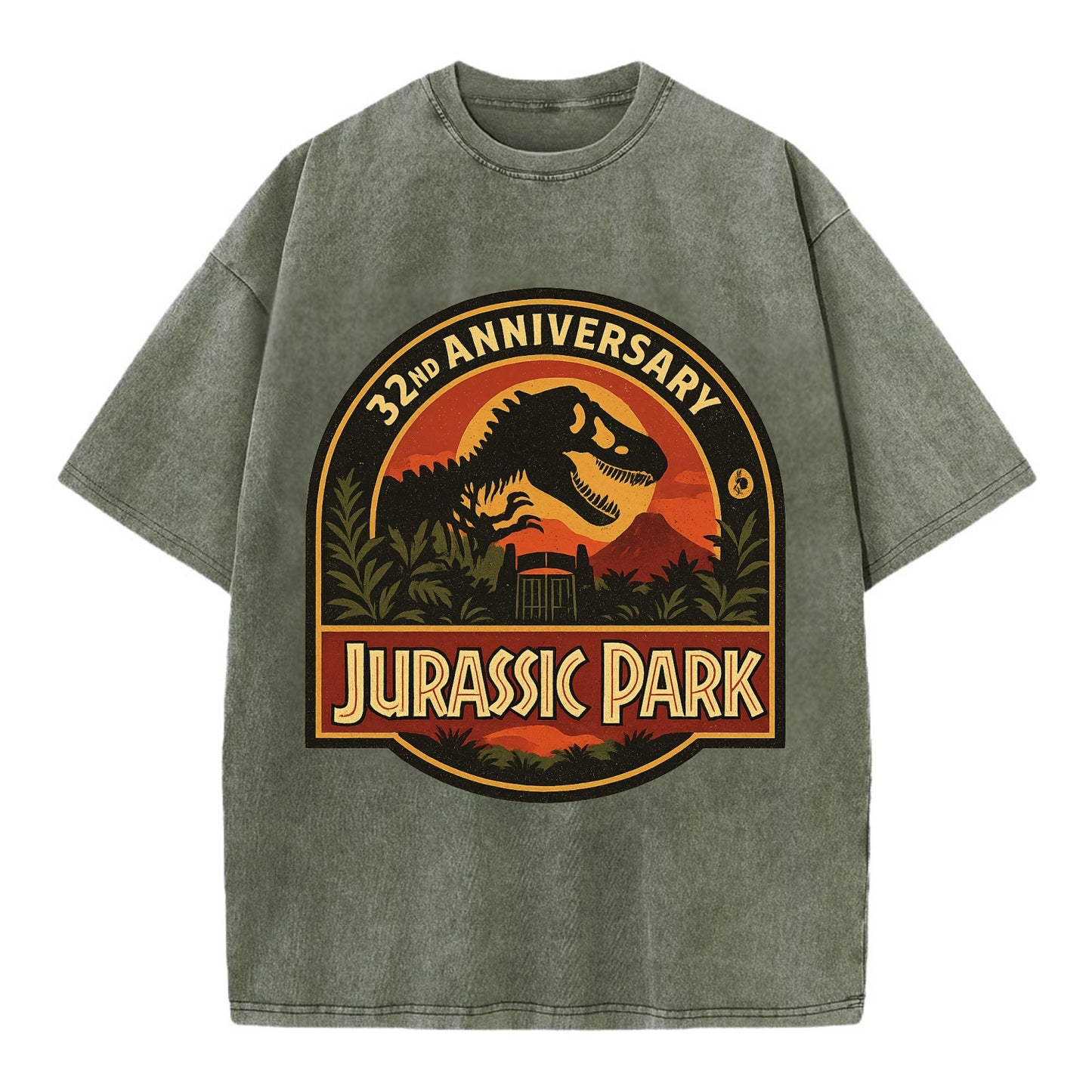 Jurassic Park 32nd Anniversary - Vintage T-shirt - Army Green