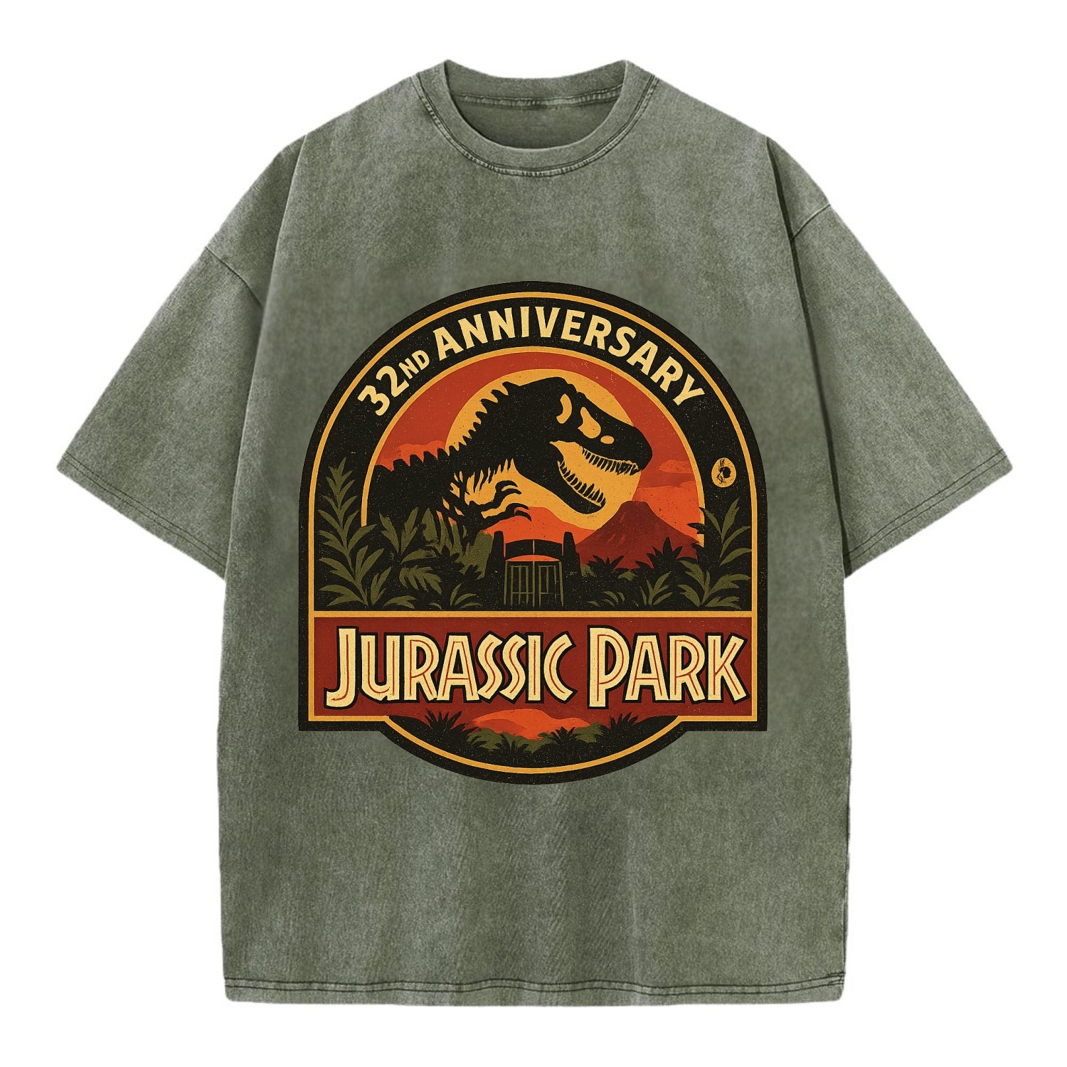 Jurassic Park 32nd Anniversary - Vintage T-shirt - Army Green