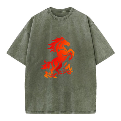 FREEDOM FLAMES | Wild horse breaking fire chains | Liberation | Barriers burned | - Vintage T-shirt - Army Green
