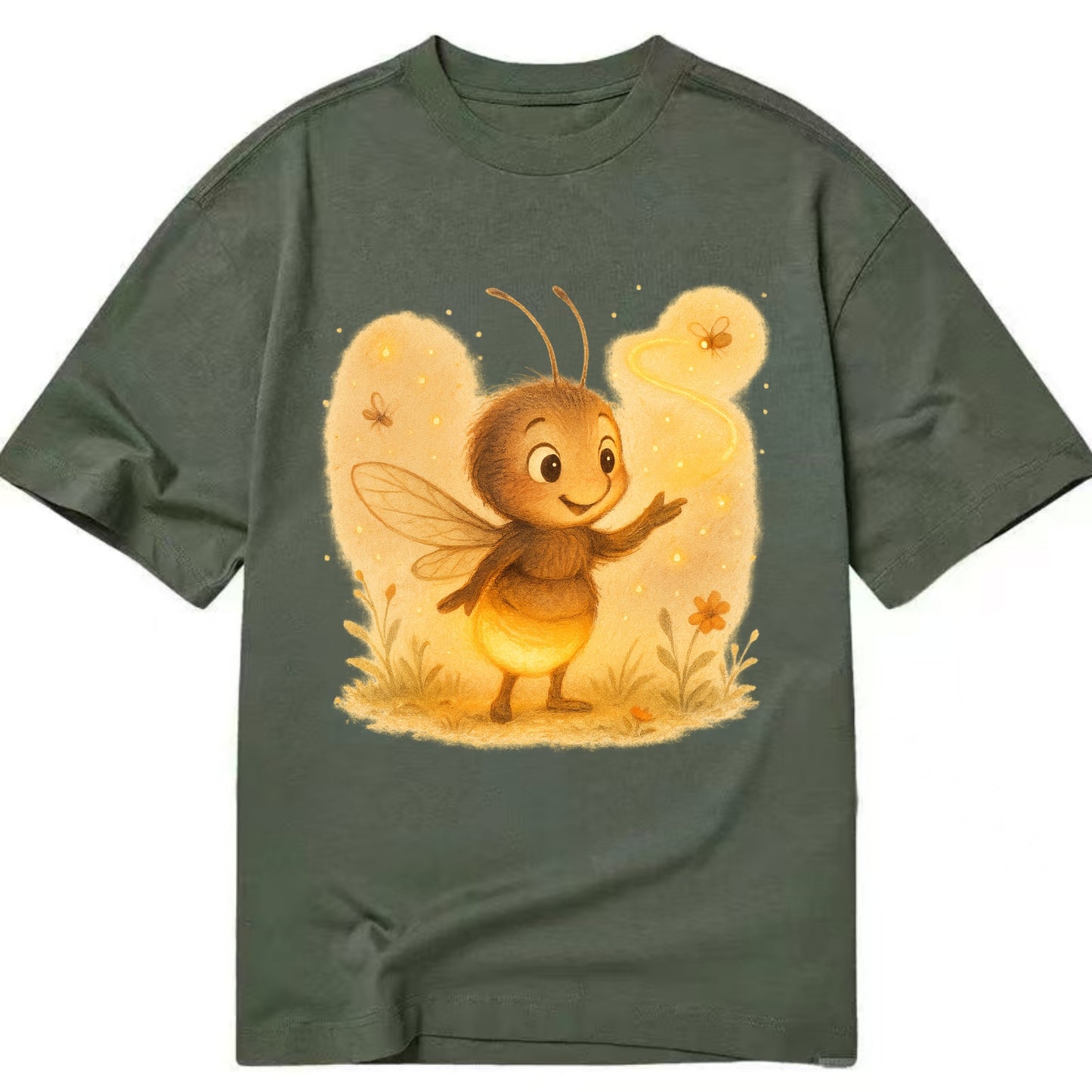 Firefly choreographer arranging synchronized light patterns over a meadow stage - Classic T-shirt - Army Green