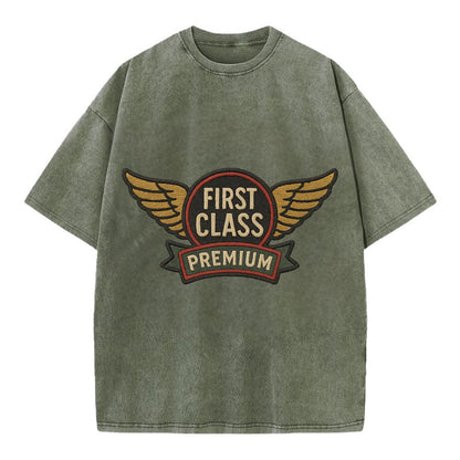 First Class Emblem  - Vintage T-shirt - Army Green
