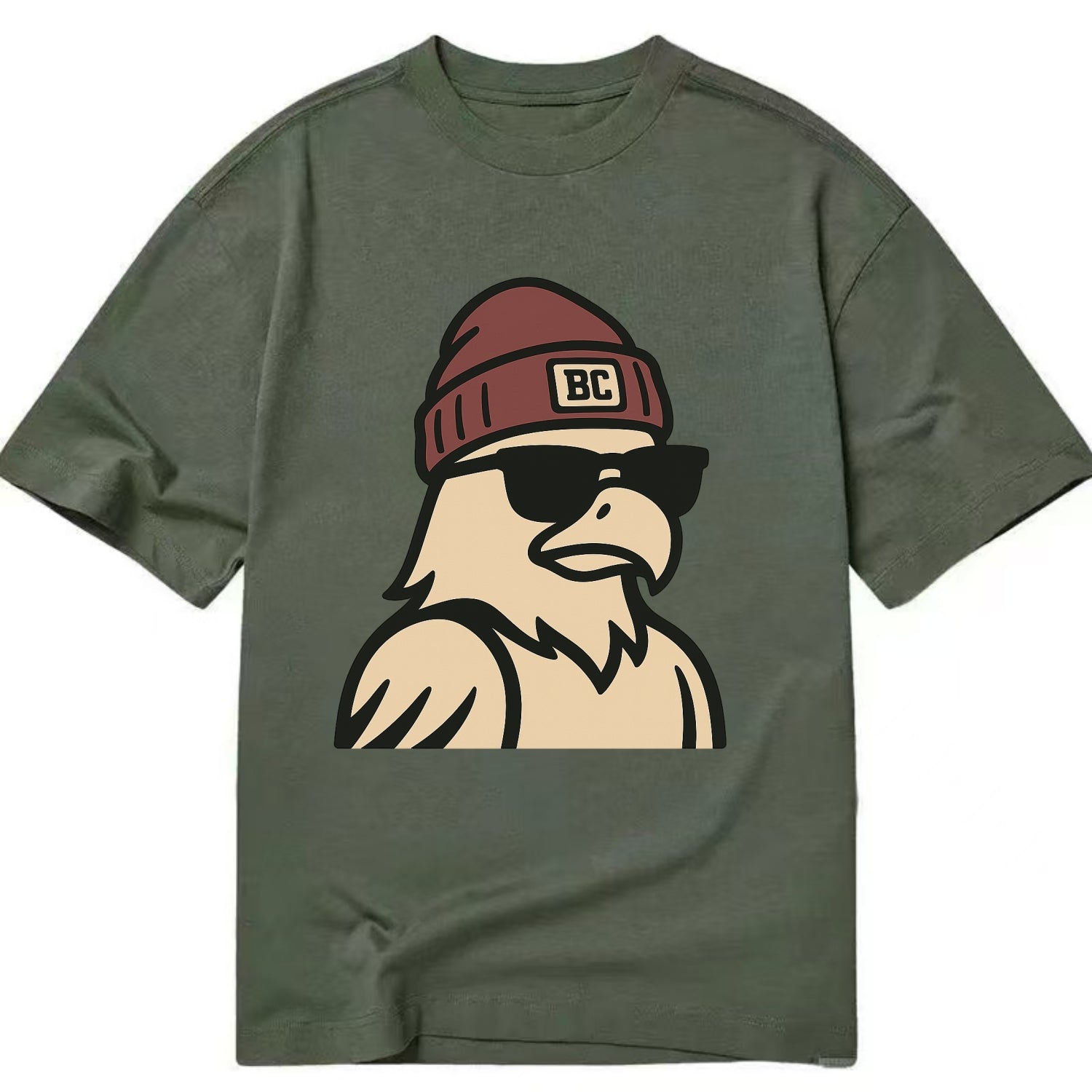Chestnut Hill Eagle wearing Boston College beanie with BC patch - Classic T-shirt - Army Green