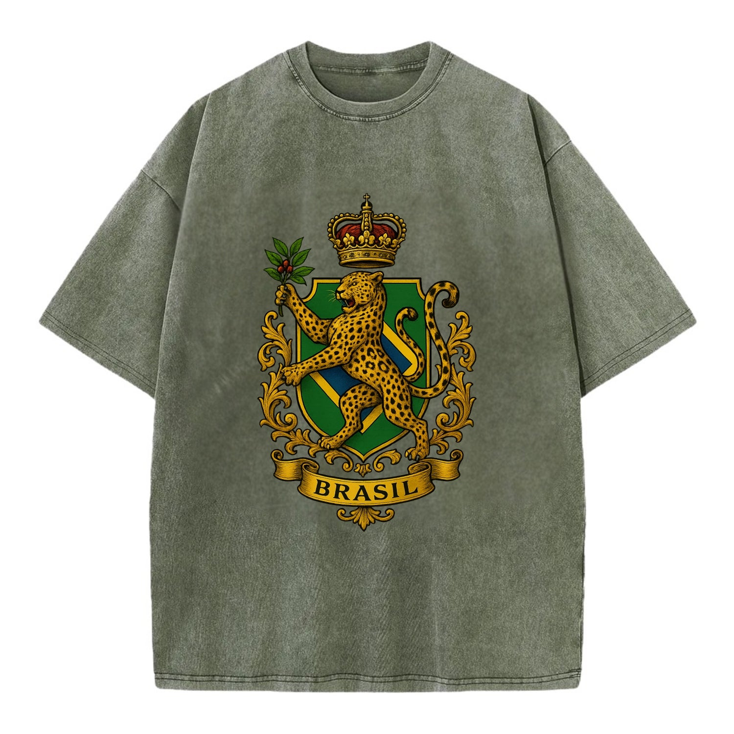 Brazil Jaguar Emblem  - Vintage T-shirt - Army Green