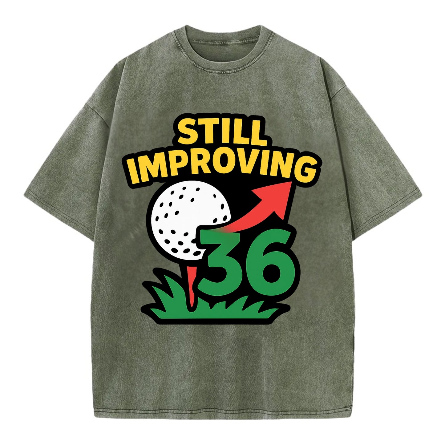 Handicap number getting higher with arrow - "Still Improving" - optimistic - Vintage T-shirt - Army Green