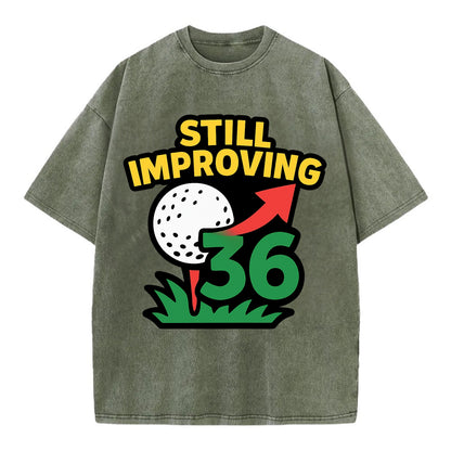 Handicap number getting higher with arrow - "Still Improving" - optimistic - Vintage T-shirt - Army Green