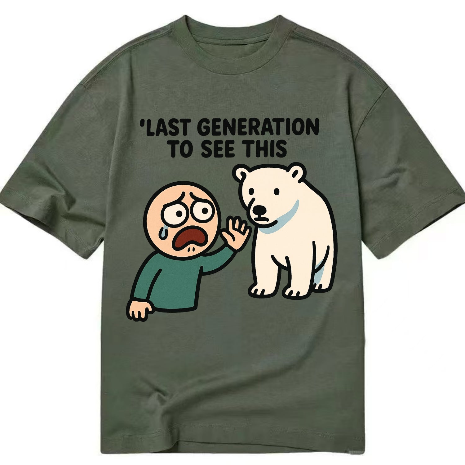 Person waving goodbye to polar bear - "Last generation to see this" - extinction - Classic T-shirt - Army Green