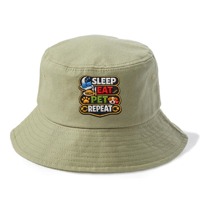 SLEEP EAT PET REPEAT - daily routine icons in multicolor , pet life - Bucket Hat - Army Green
