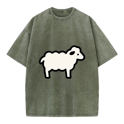 Sheep - White fluffy wool flat side profile - Vintage T-shirt - Army Green