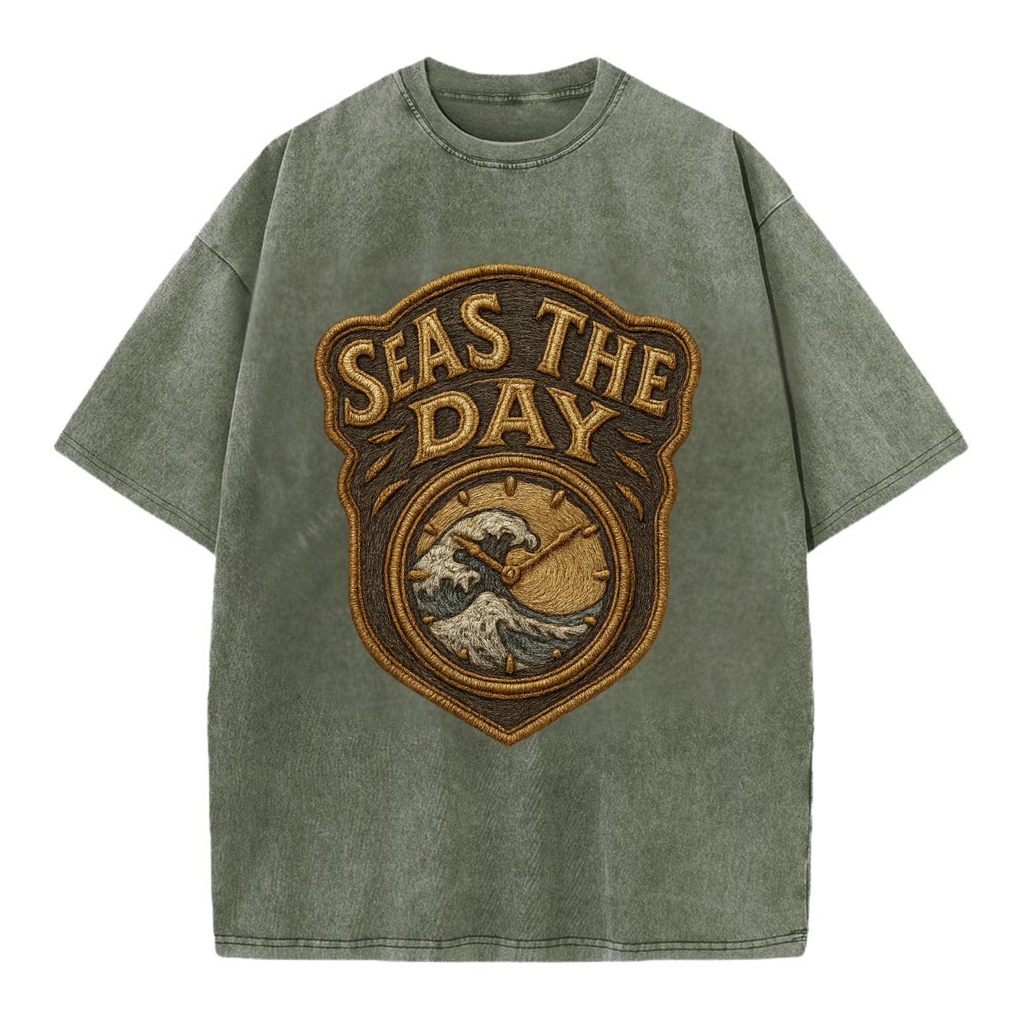 Seas The Day  - Vintage T-shirt - Army Green