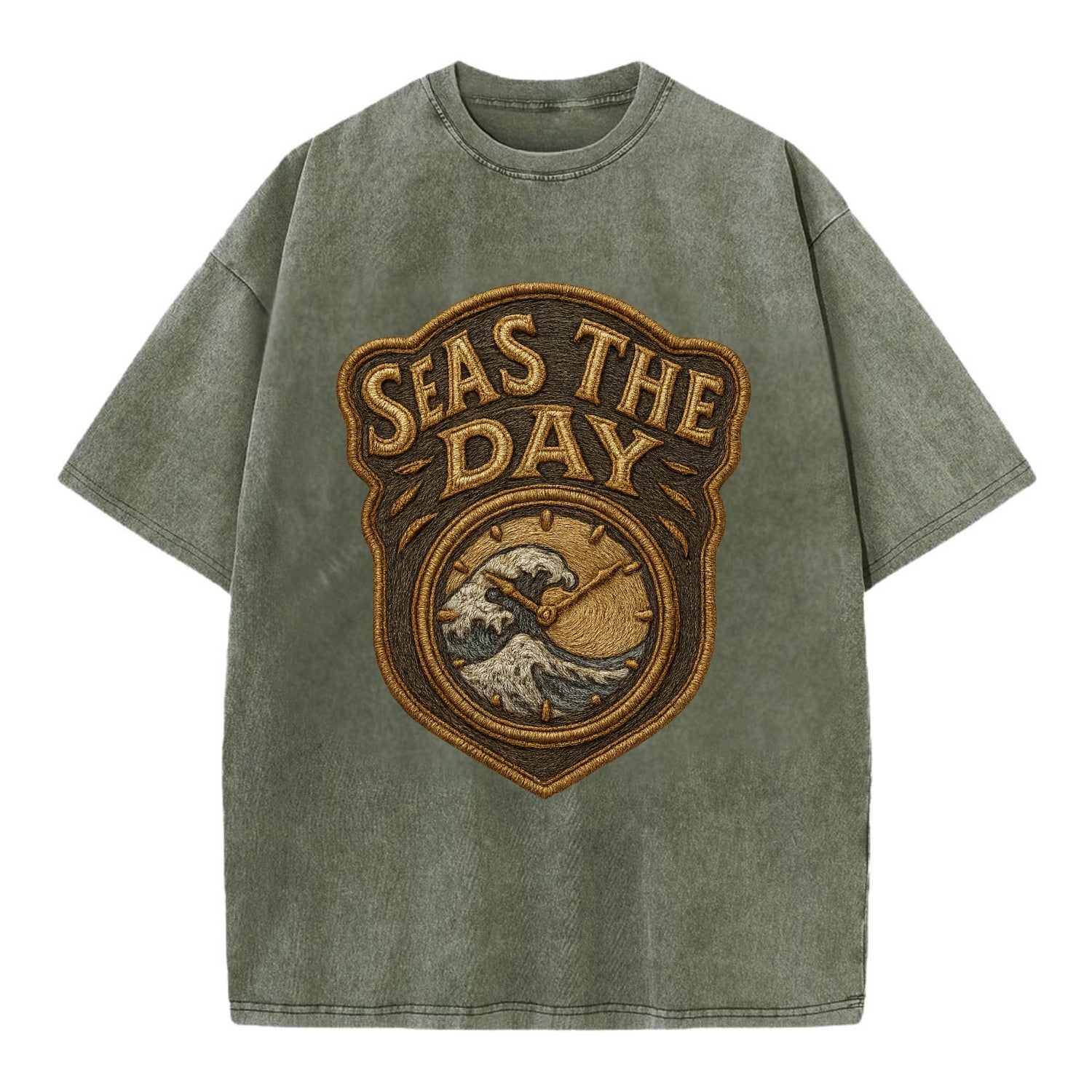 Seas The Day  - Vintage T-shirt - Army Green