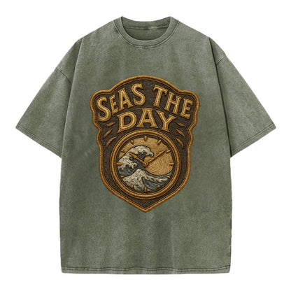 Seas The Day  - Vintage T-shirt - Army Green