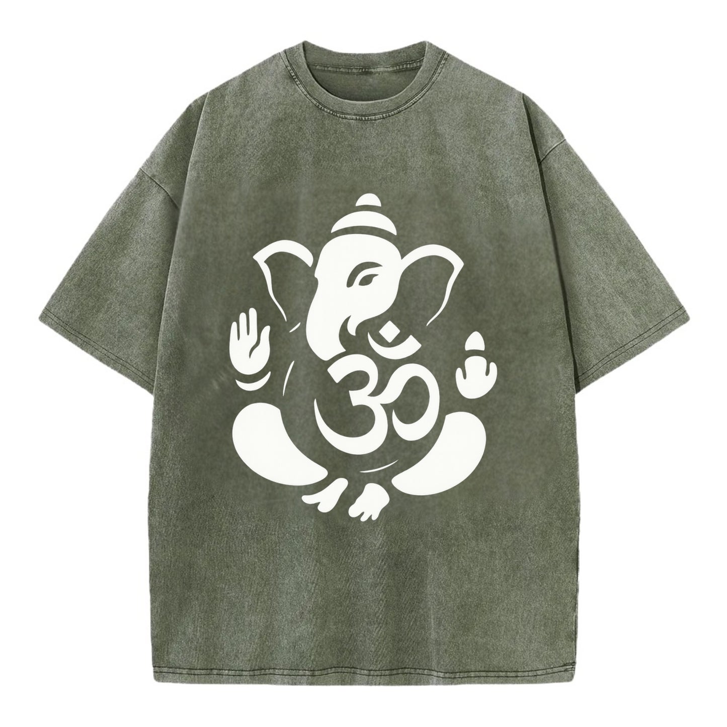 Ganesha elephant silhouette - negative space creates om symbol - Vintage T-shirt - Army Green