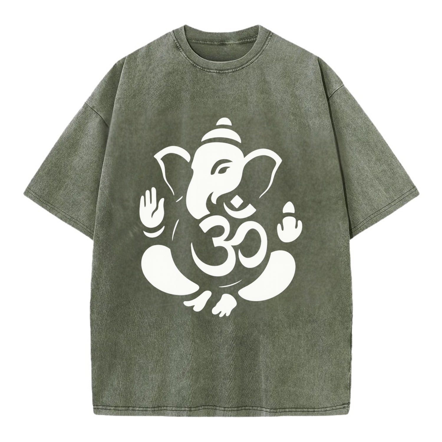 Ganesha elephant silhouette - negative space creates om symbol - Vintage T-shirt - Army Green