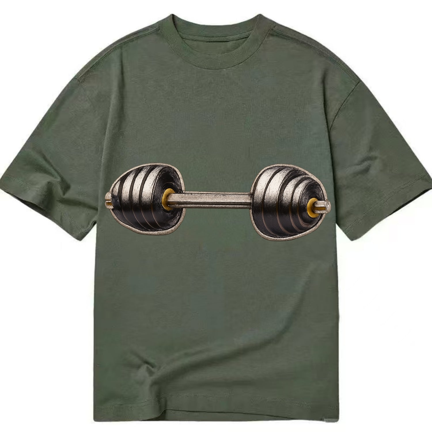 Embroidered patch design - WEIGHTLIFTING BARBELL - heavy barbell with plates in - Classic T-shirt - Army Green