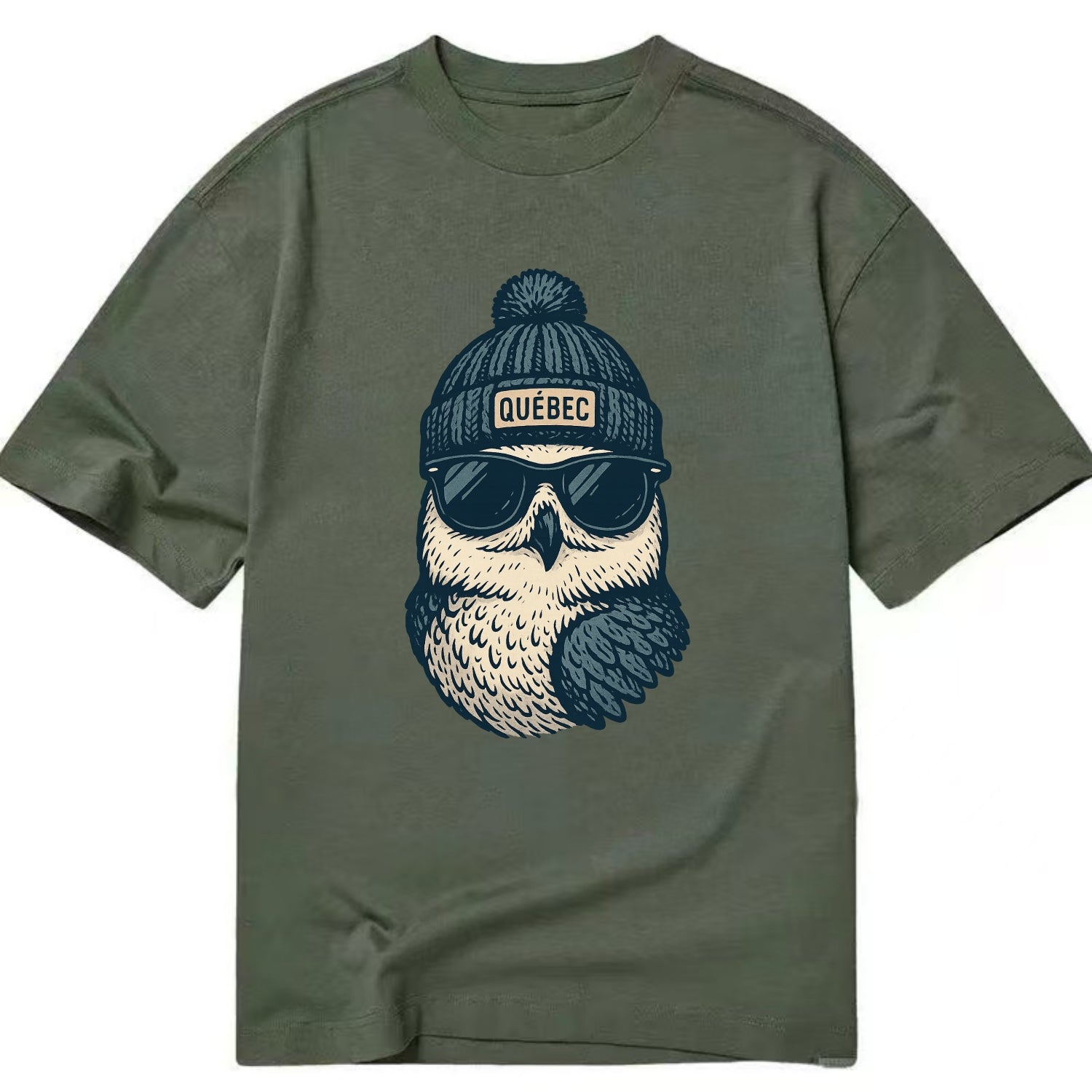 Quebec City Snowy Owl wearing Quebec bea - Classic T-shirt - Army Green