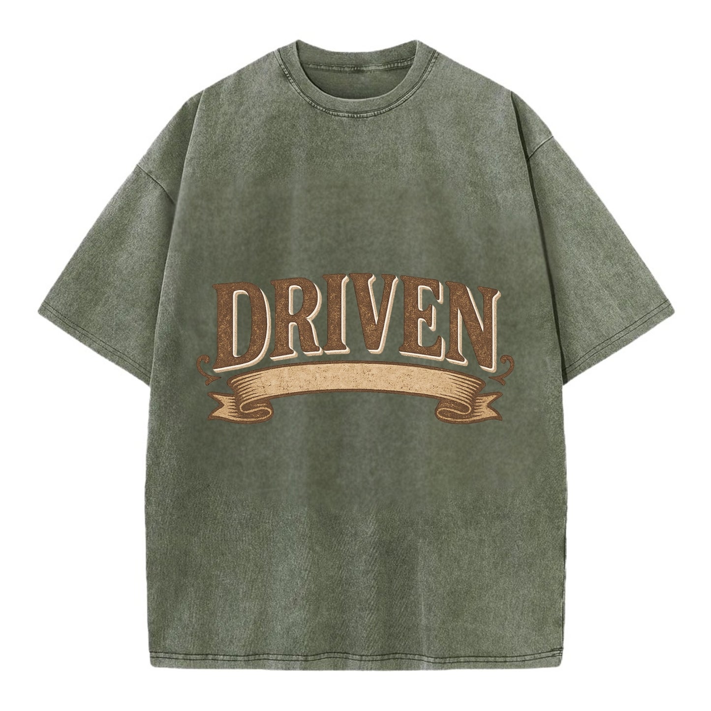 Bold typography design - "DRIVEN" - motivated, focused on goals - Vintage T-shirt - Army Green