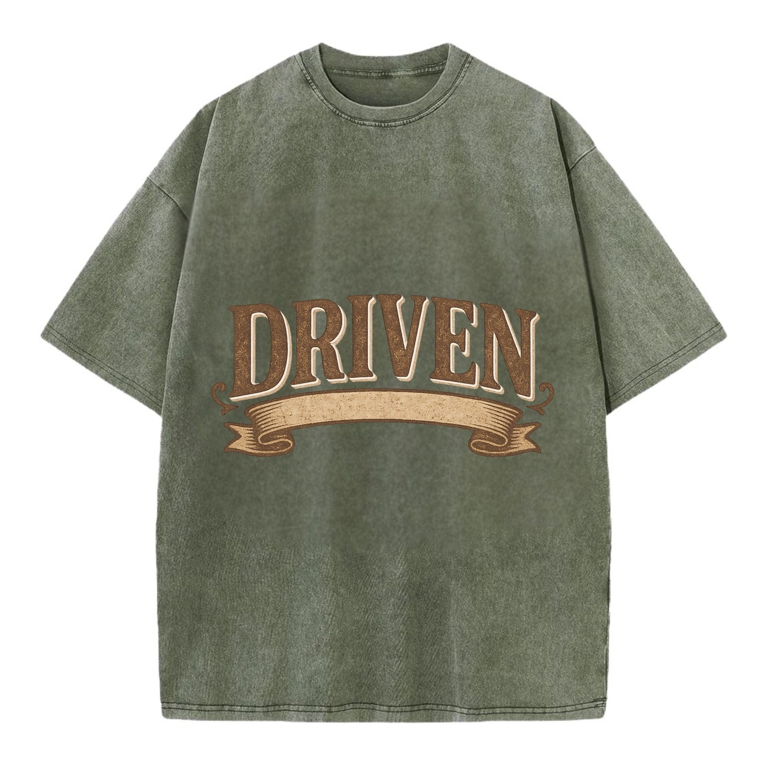 Bold typography design - "DRIVEN" - motivated, focused on goals - Vintage T-shirt - Army Green