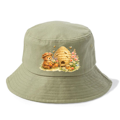 SKEP HIVE | Traditional straw beehive | Cottage garden setting | Buzzing activity | - Bucket Hat - Army Green