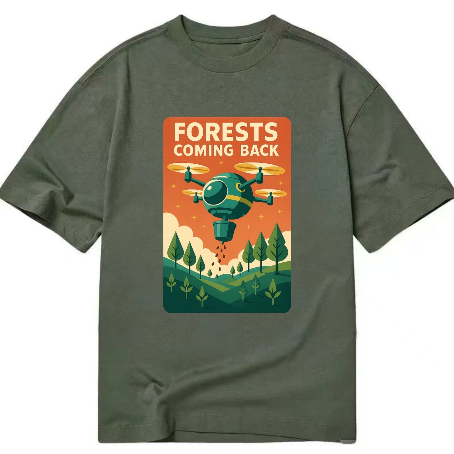 Reforestation drone planting millions of trees - "Forests Coming Back" - nature - Classic T-shirt - Army Green