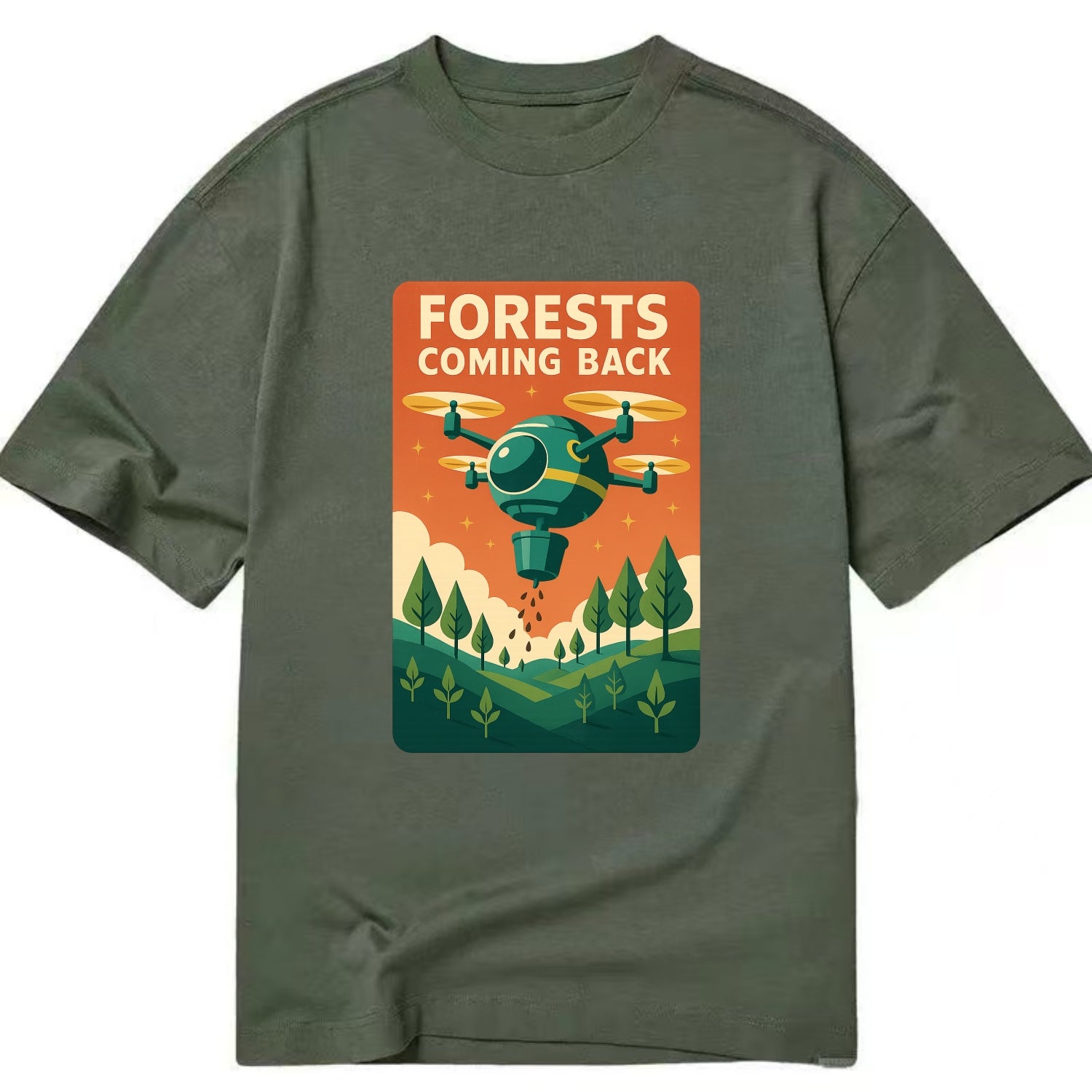Reforestation drone planting millions of trees - "Forests Coming Back" - nature - Classic T-shirt - Army Green