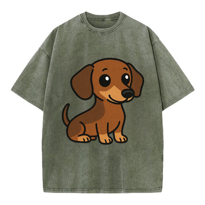 Dachshund - Long body profile view - Vintage T-shirt - Army Green