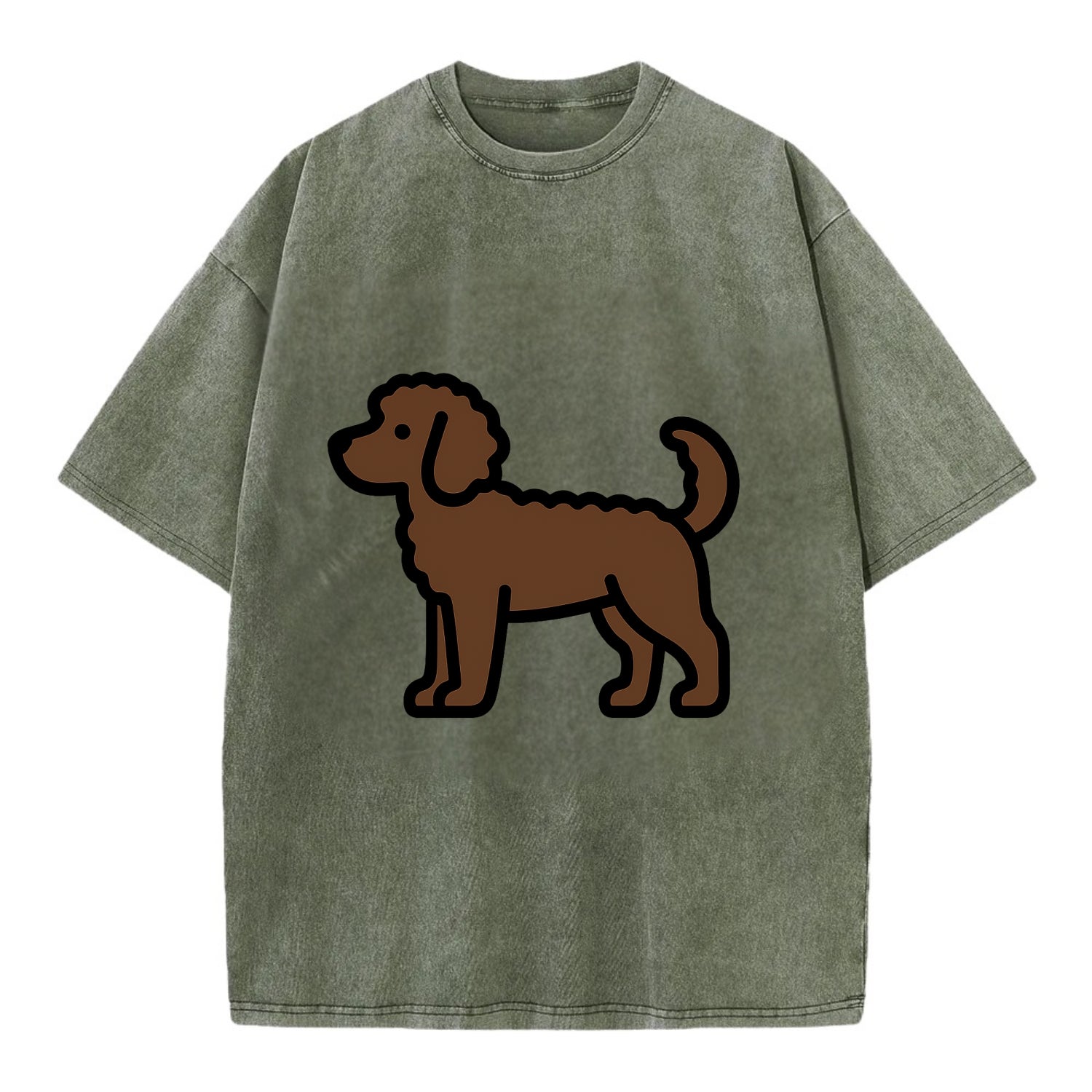 Labradoodle - Chocolate curly flat side profile - Vintage T-shirt - Army Green