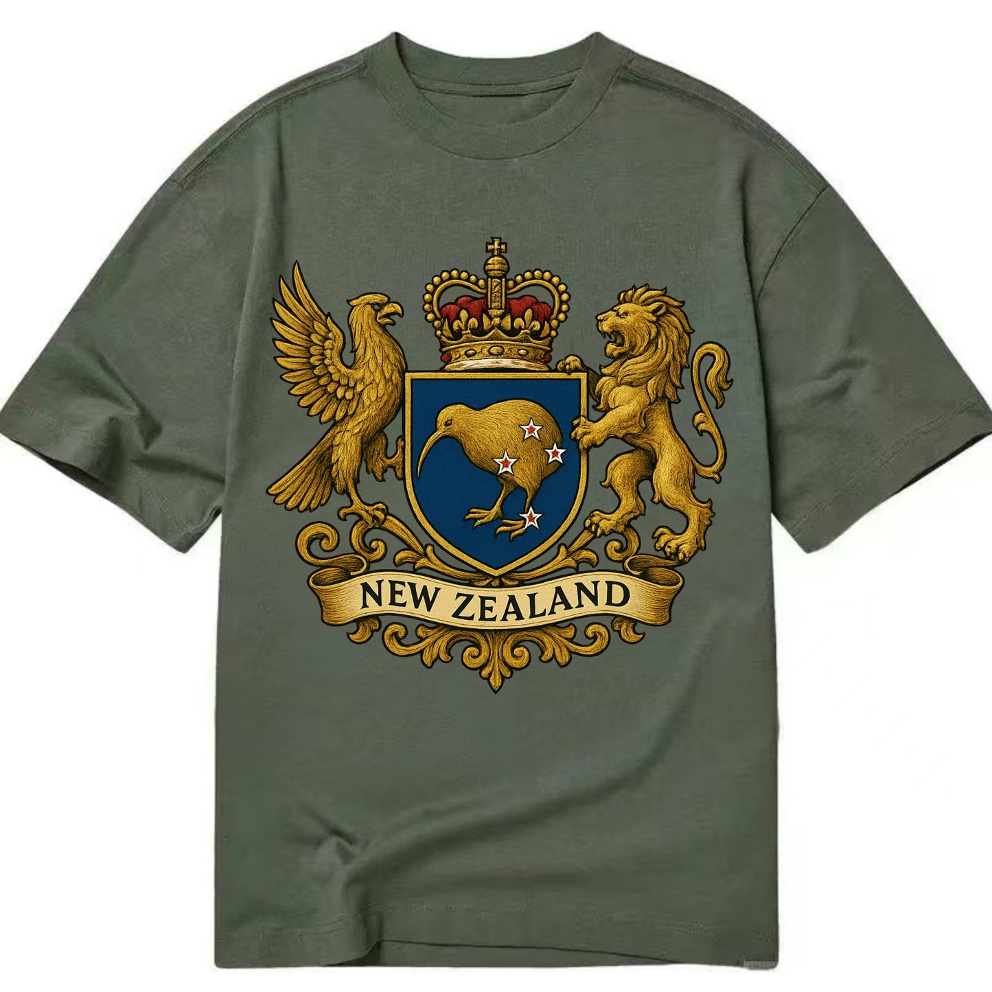 New Zealand Heritage Badge  - Classic T-shirt - Army Green
