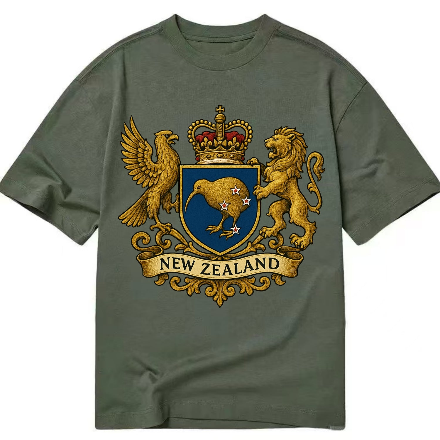 New Zealand Heritage Badge  - Classic T-shirt - Army Green