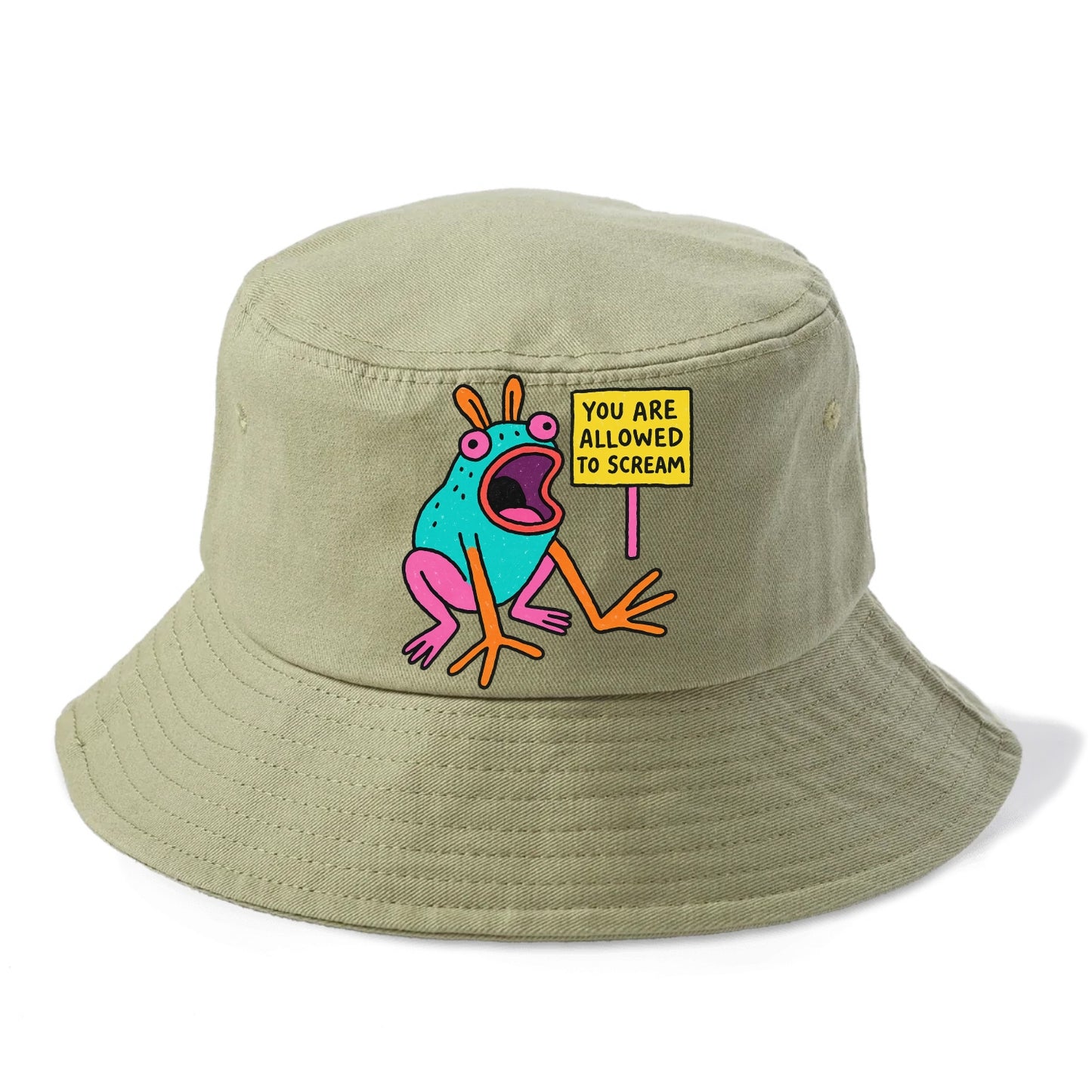 YOU ARE ALLOWED TO SCREAM | Open-mouthed frog mid-scream - Bucket Hat - Army Green
