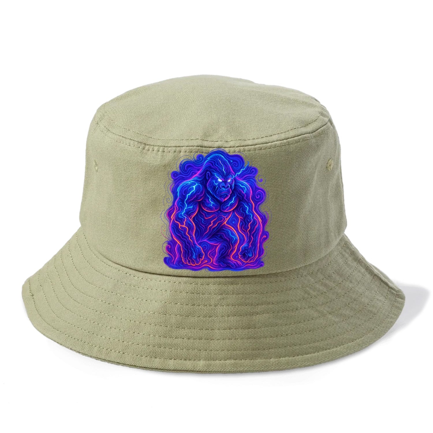 Mighty gorilla with electricity flowing through defined muscles, lightning bolt - Bucket Hat - Army Green