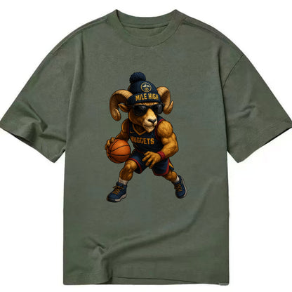Mile High Bighorn wearing Nuggets beanie with mountain patch and wayfarer - Classic T-shirt - Army Green
