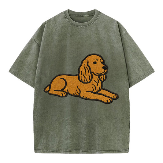 Cocker Spaniel - Golden colored relaxed Vintage T-shirt - Army Green