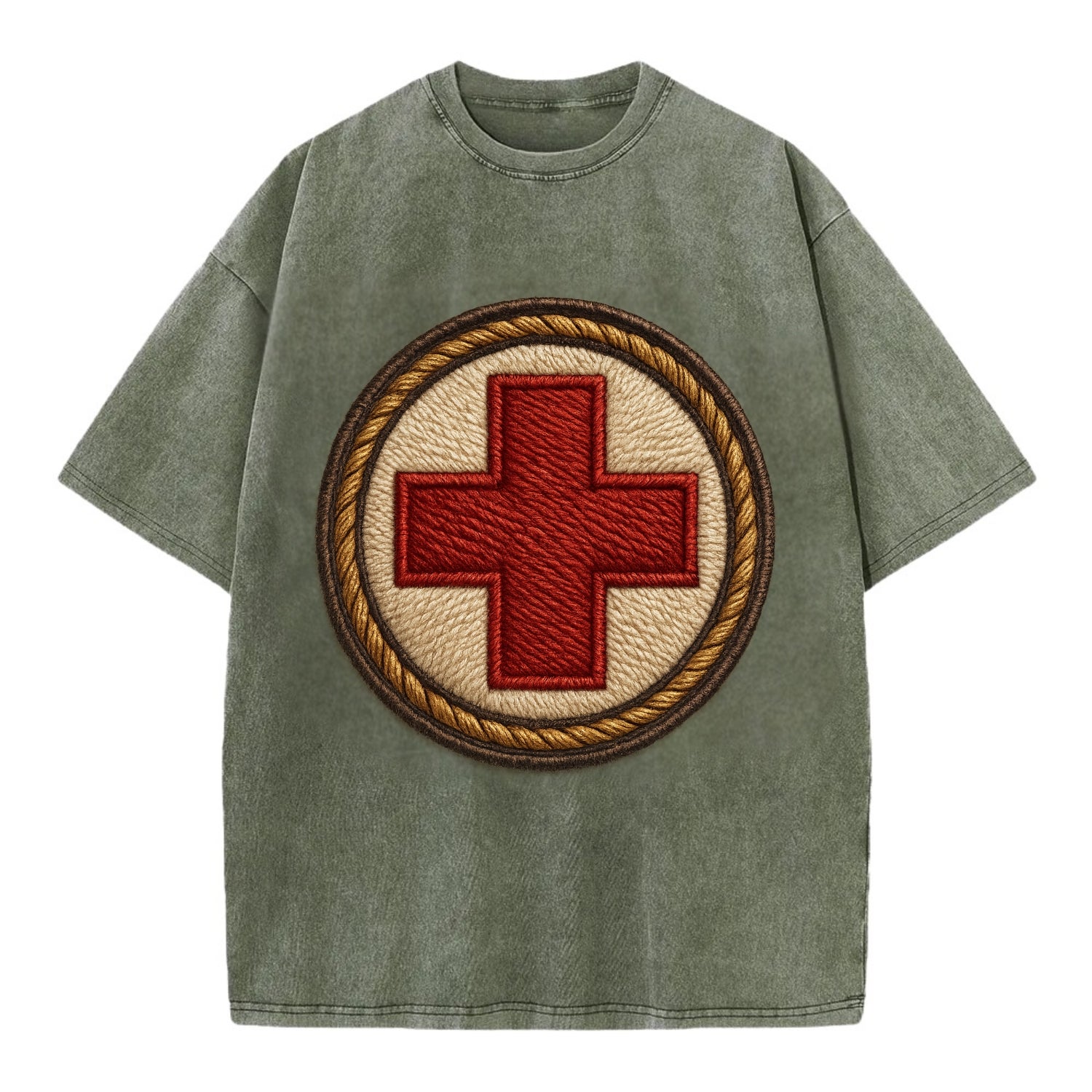 Medical Cross  - Vintage T-shirt - Army Green