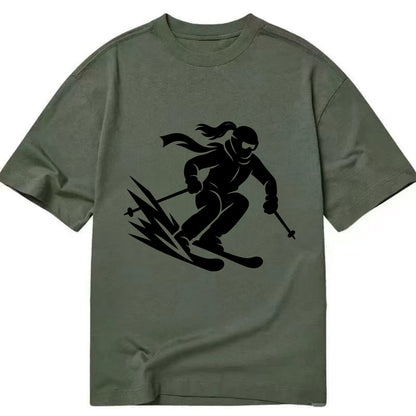 Skier carving down snowy slope - Classic T-shirt - Army Green